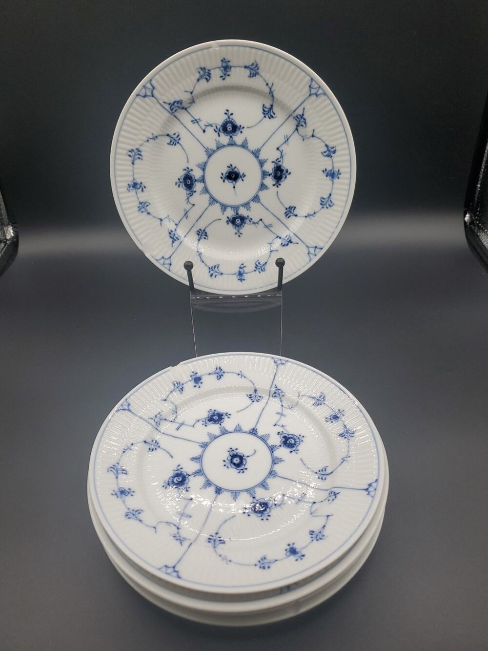 5 Royal Copenhagen Blue Fluted Plain 5 SaladPlates 1/#179 Chipped 7-5/8"